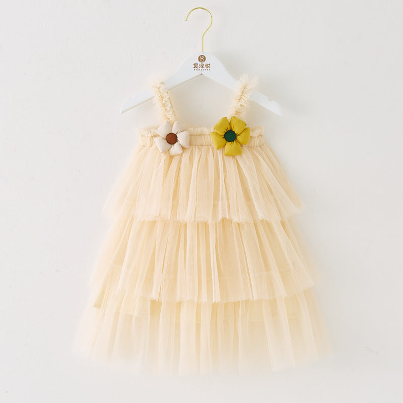 Vestido Infantil con Volantes Tul y Florecitas