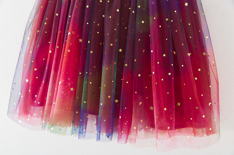 Vestido Infantil Feminino Tule Neon Estrelinhas