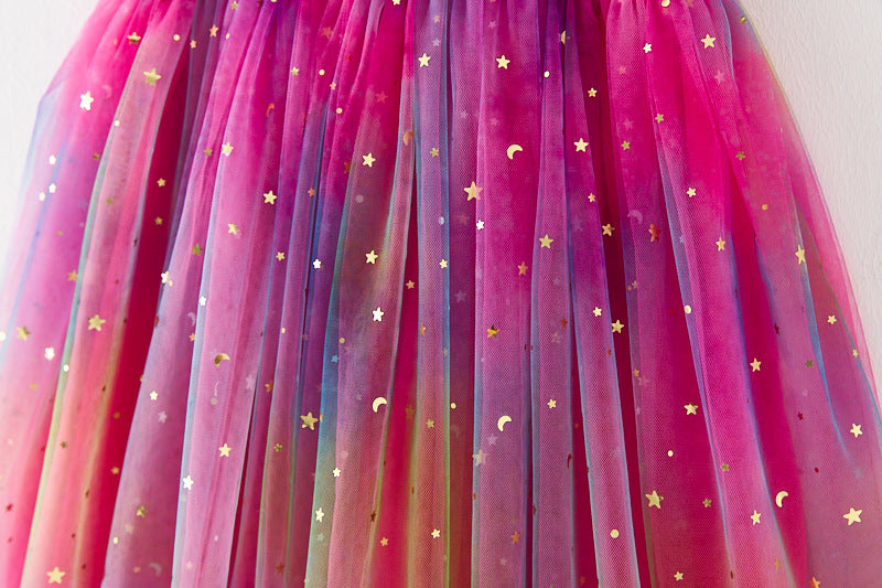 Vestido Infantil Feminino Tule Neon Estrelinhas