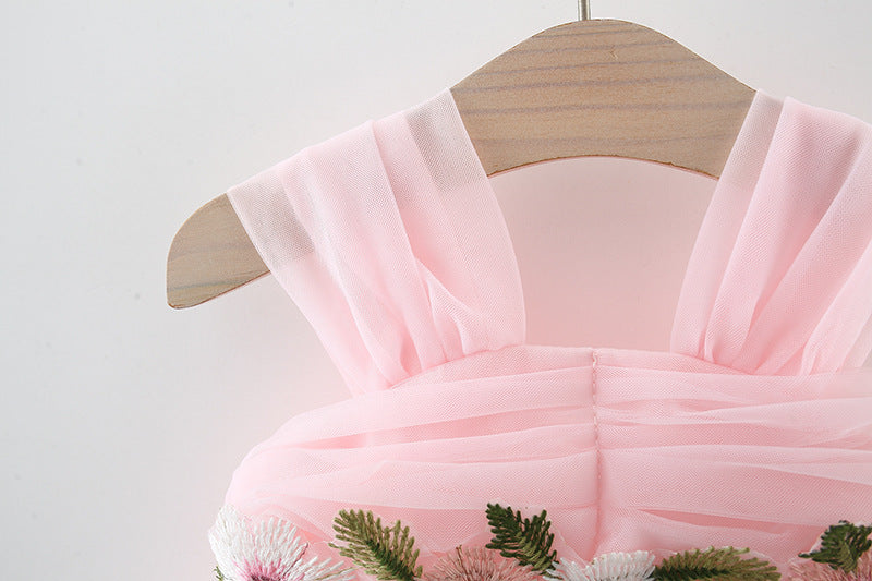 Vestido Infantil de Flores de Tul