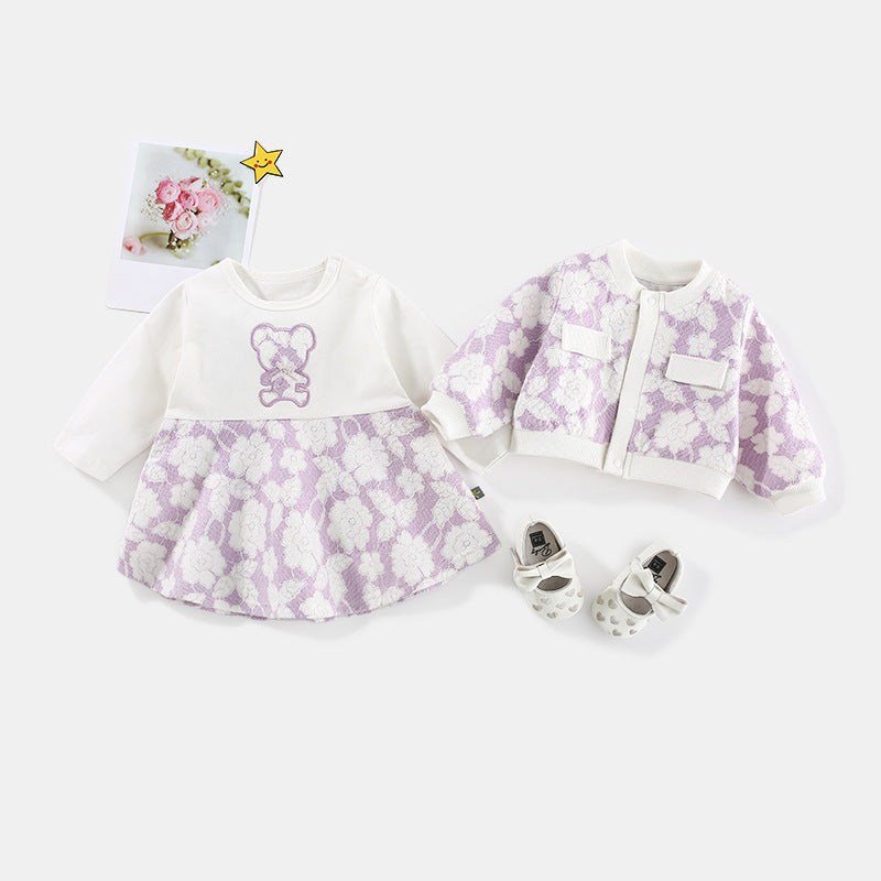 DR Vestido infantil Con Lazo y Cuello