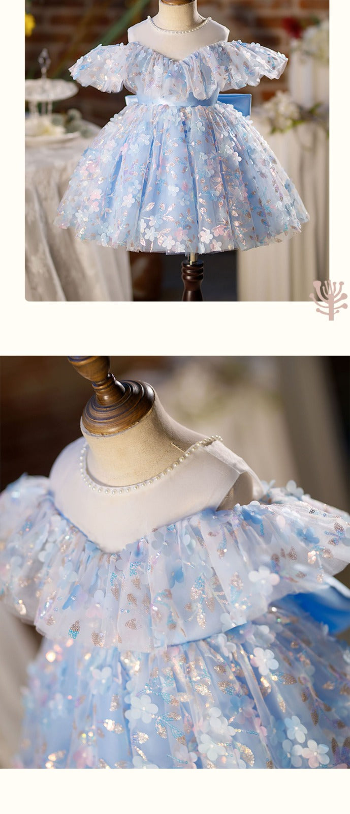 Vestido de Fiesta Infantil Flores Azules