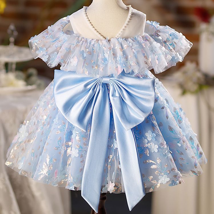 Vestido de Fiesta Infantil Flores Azules