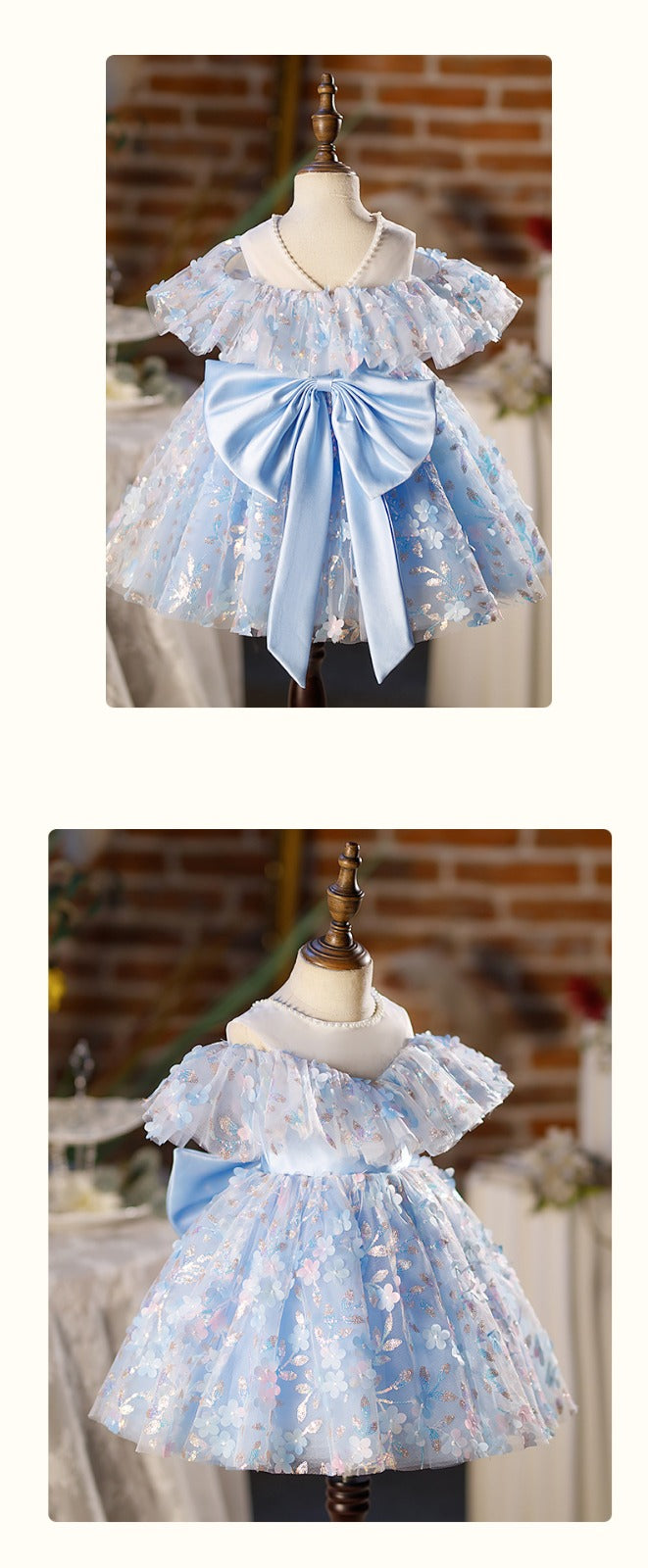 Vestido de Fiesta Infantil Flores Azules