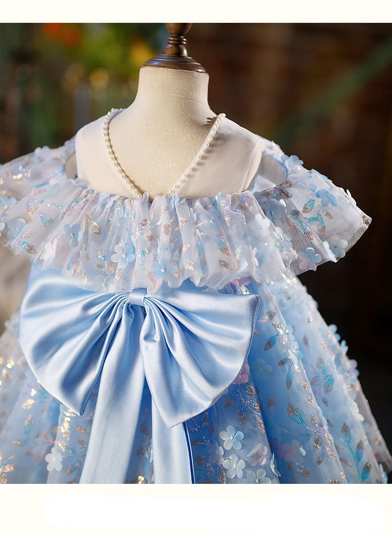 Vestido de Fiesta Infantil Flores Azules