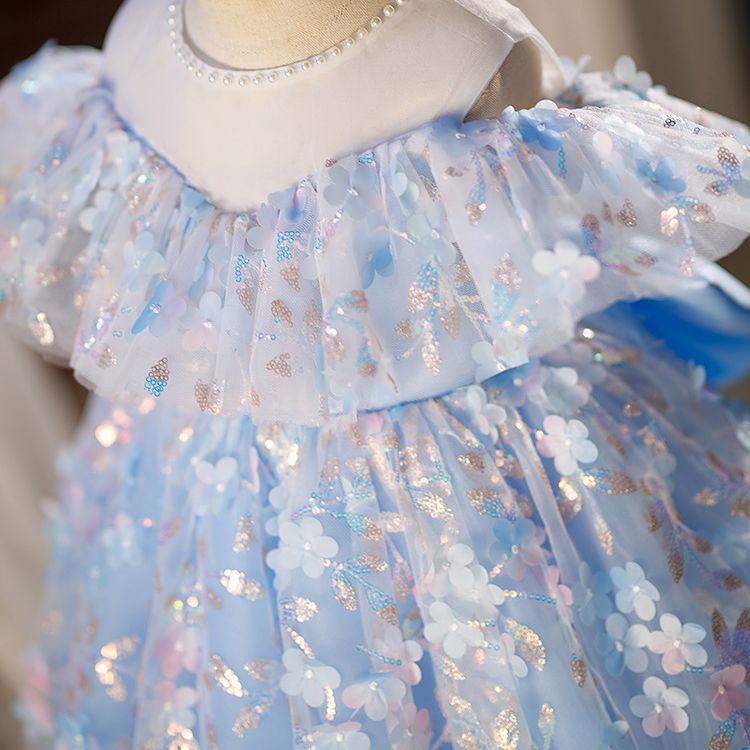 Vestido de Fiesta Infantil Flores Azules