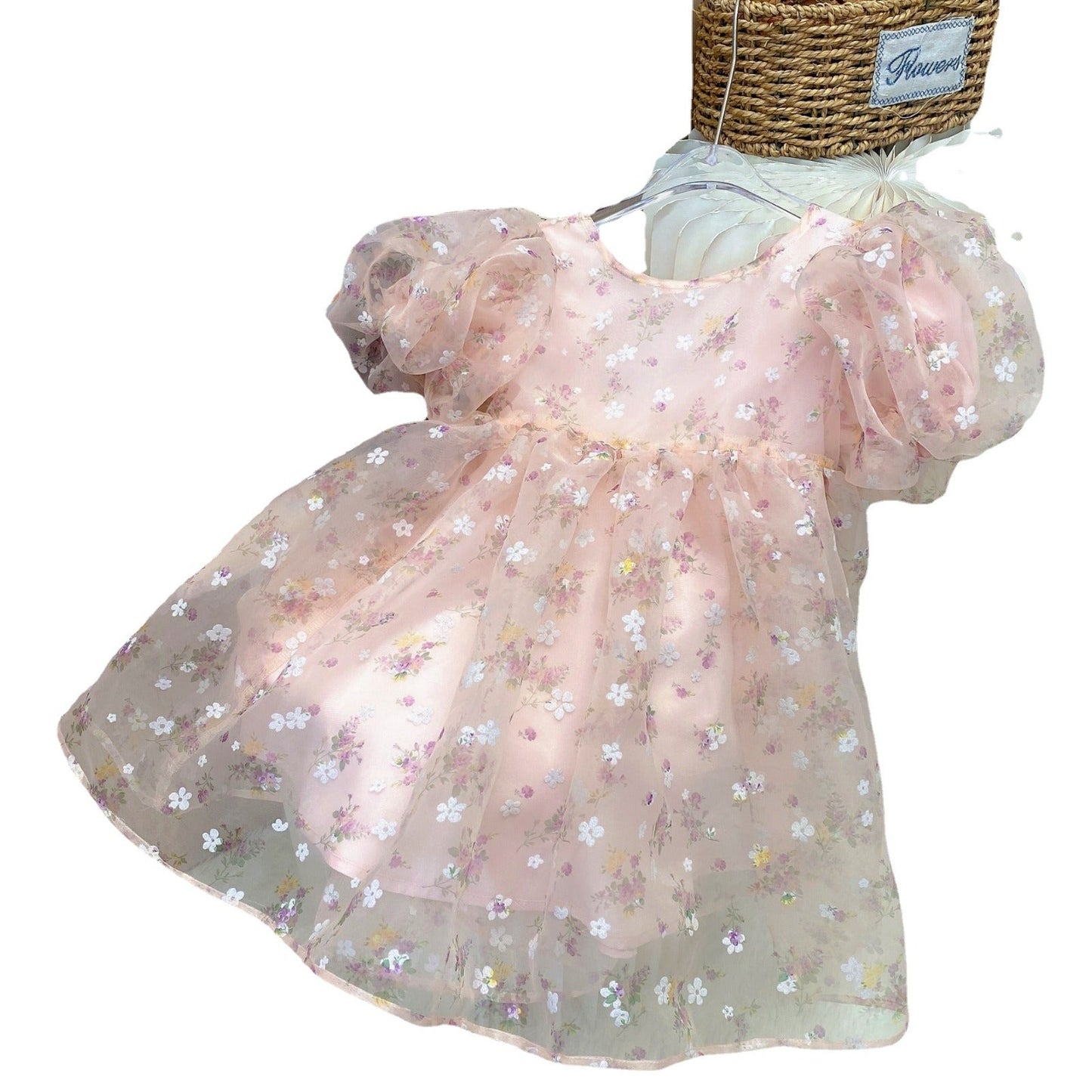 Vestido de fiesta infantil floral abullonado