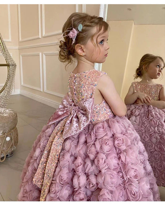 Vestido de fiesta infantil de flores de tul