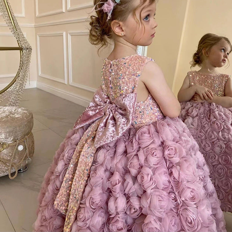 Vestido de fiesta infantil de flores de tul