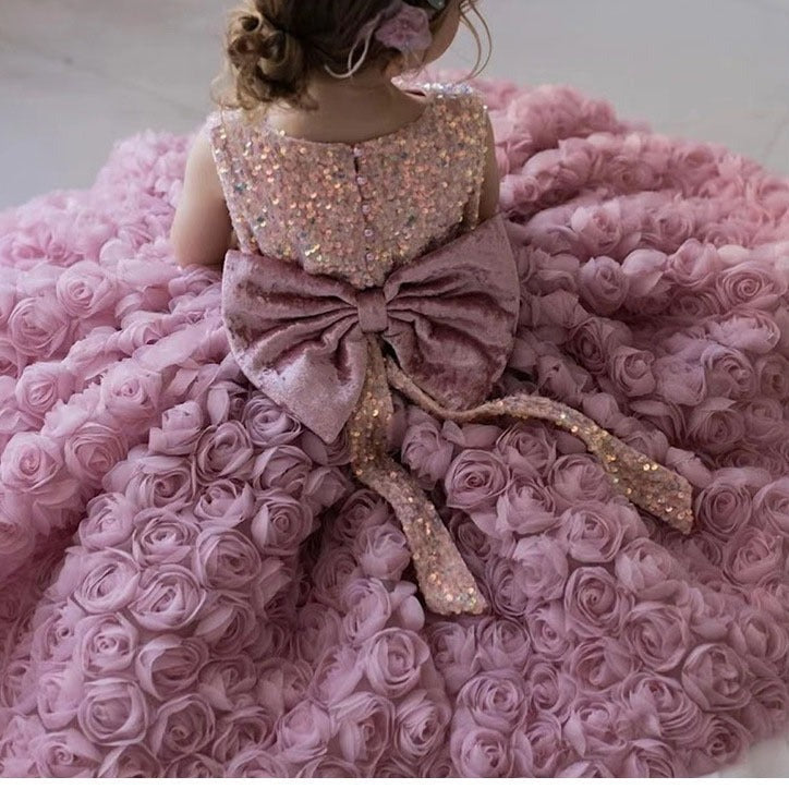 Vestido de fiesta infantil de flores de tul