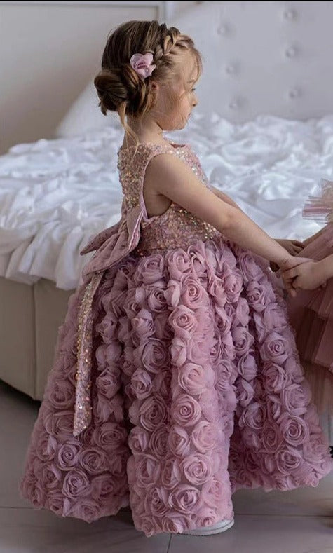 Vestido de fiesta infantil de flores de tul