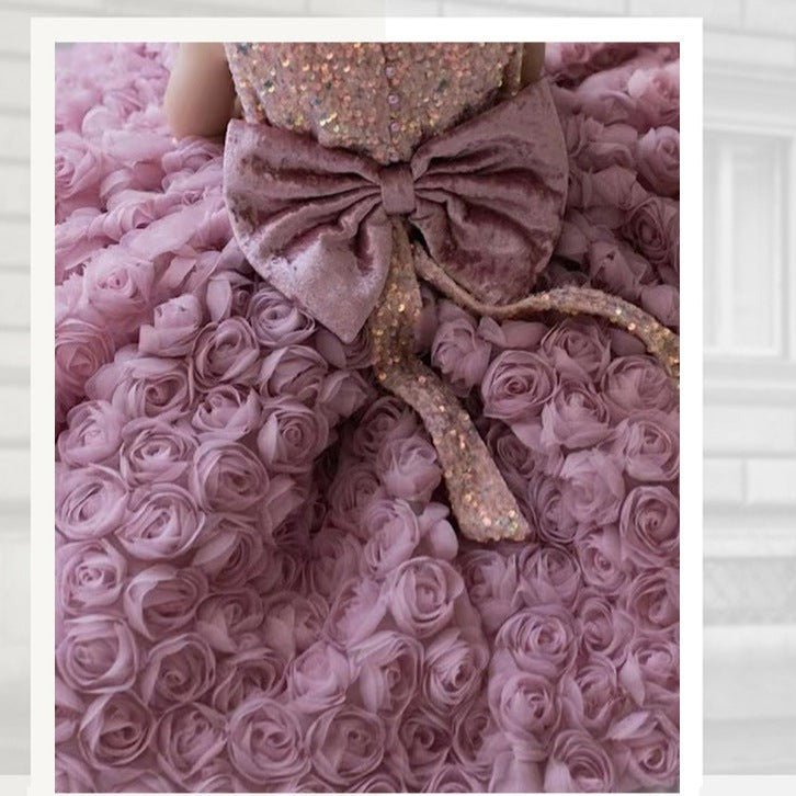 Vestido de fiesta infantil de flores de tul
