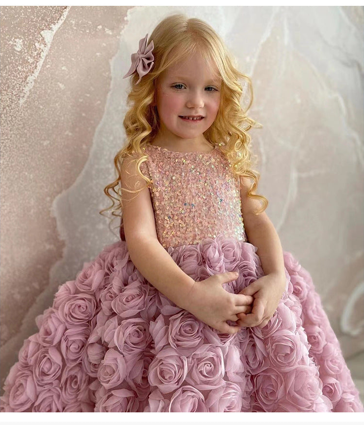 Vestido de fiesta infantil de flores de tul