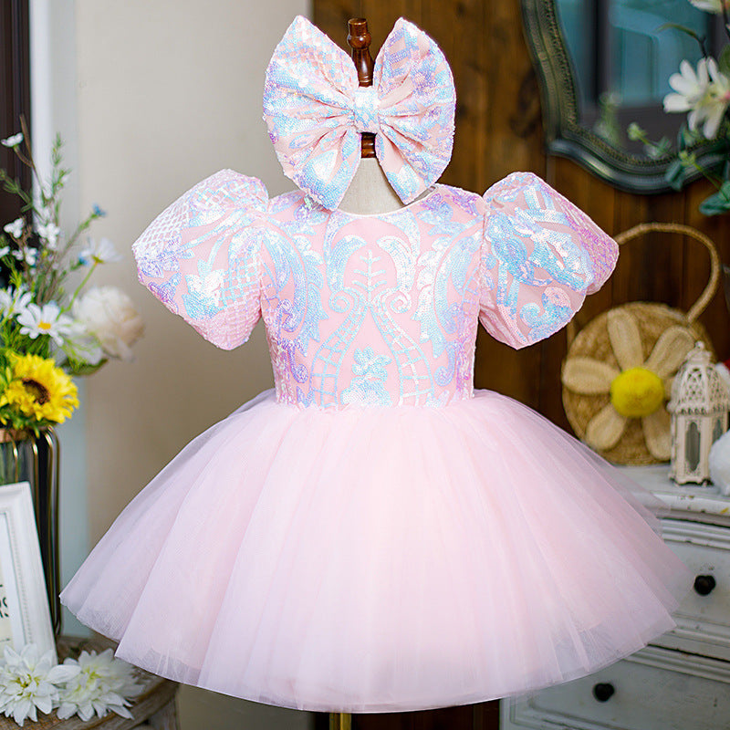 Vestido Infantil Lazo Tul Rosa