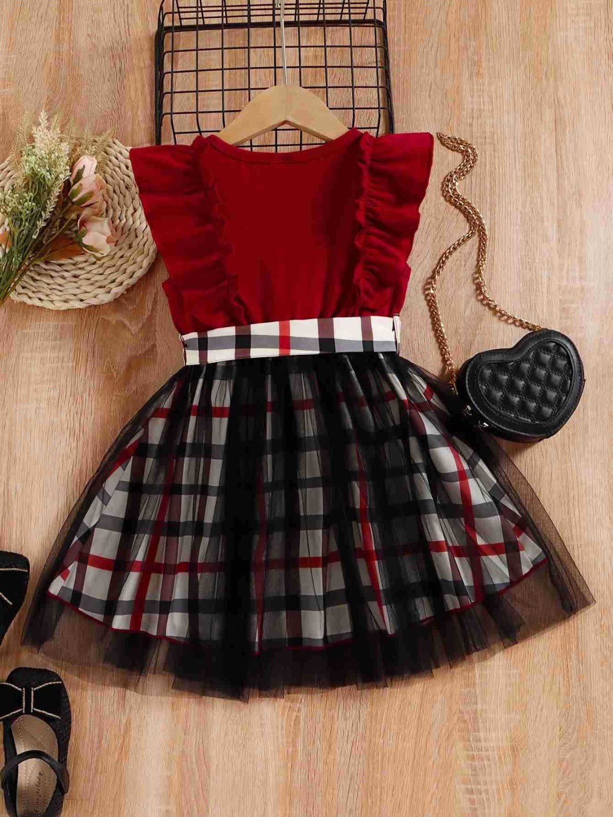 Vestido Infantil Cuadros Rojo