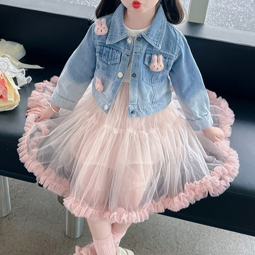 Vestido Tul Rosa + Chaqueta Conejita