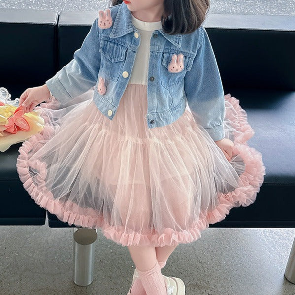 Vestido Tul Rosa + Chaqueta Conejita
