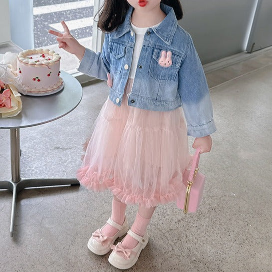 Vestido Tul Rosa + Chaqueta Conejita