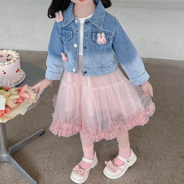 Vestido Tul Rosa + Chaqueta Conejita