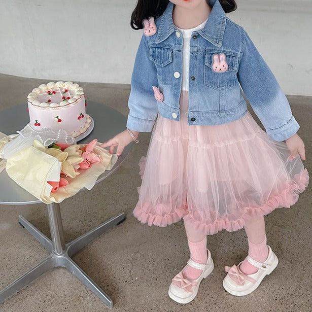 Vestido Tul Rosa + Chaqueta Conejita