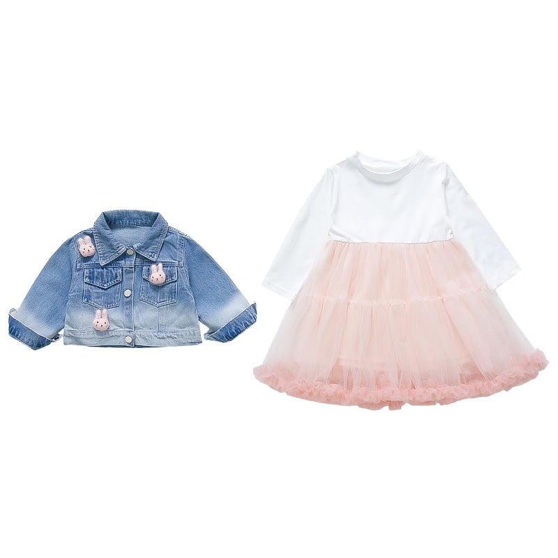 Vestido Tul Rosa + Chaqueta Conejita