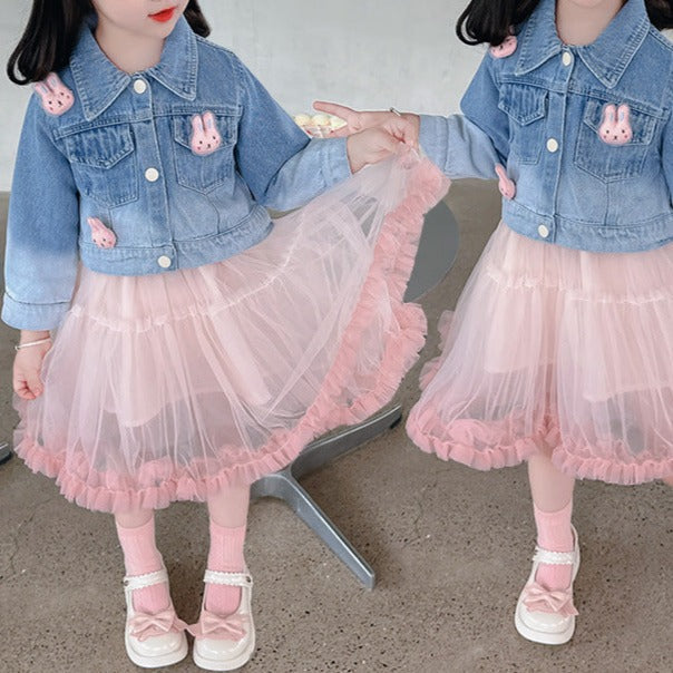 Vestido Tul Rosa + Chaqueta Conejita