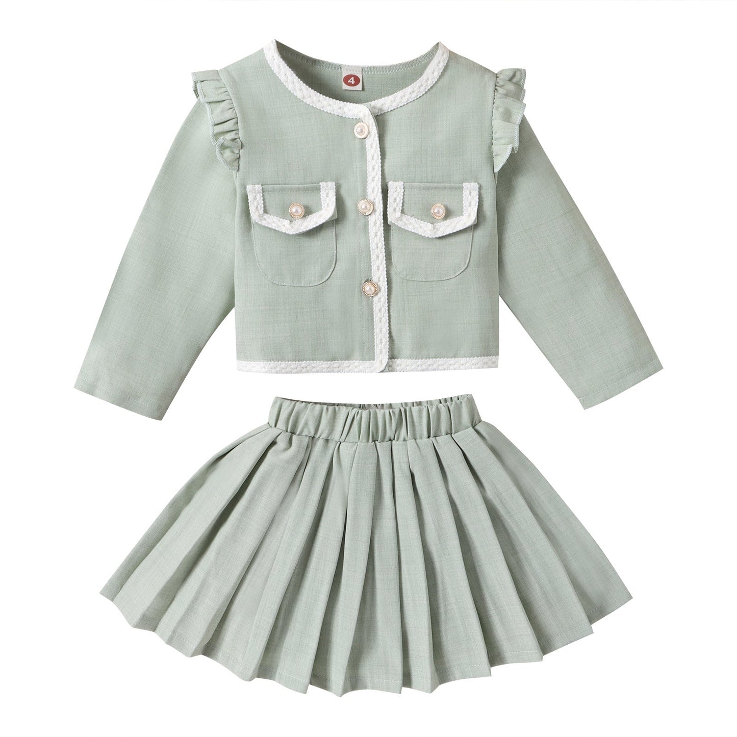 Conjunto infantil de mujer con bolsillos y falda plisada