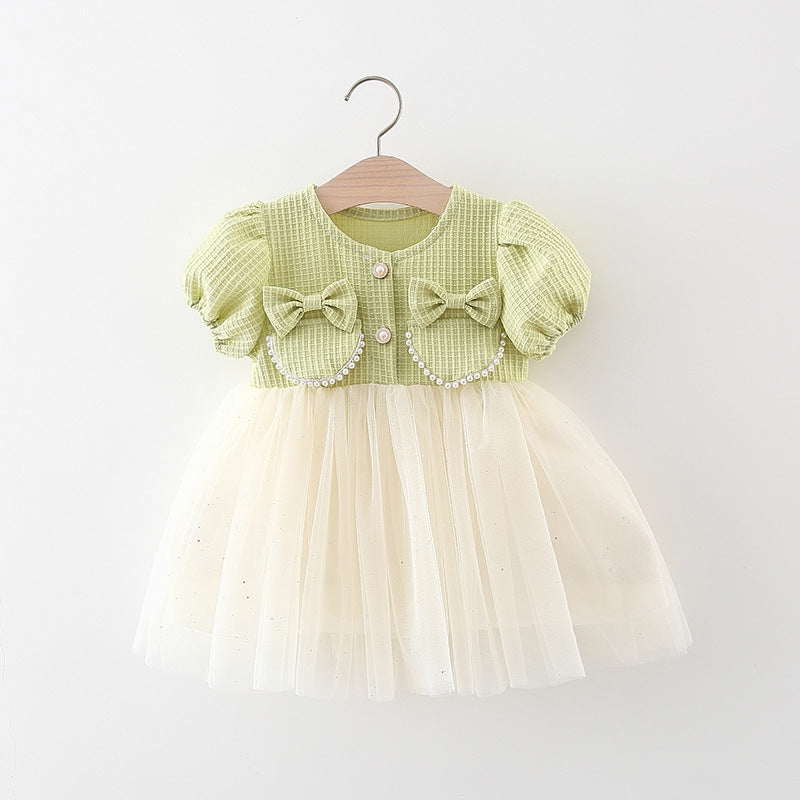 Vestido infantil encaje perlas