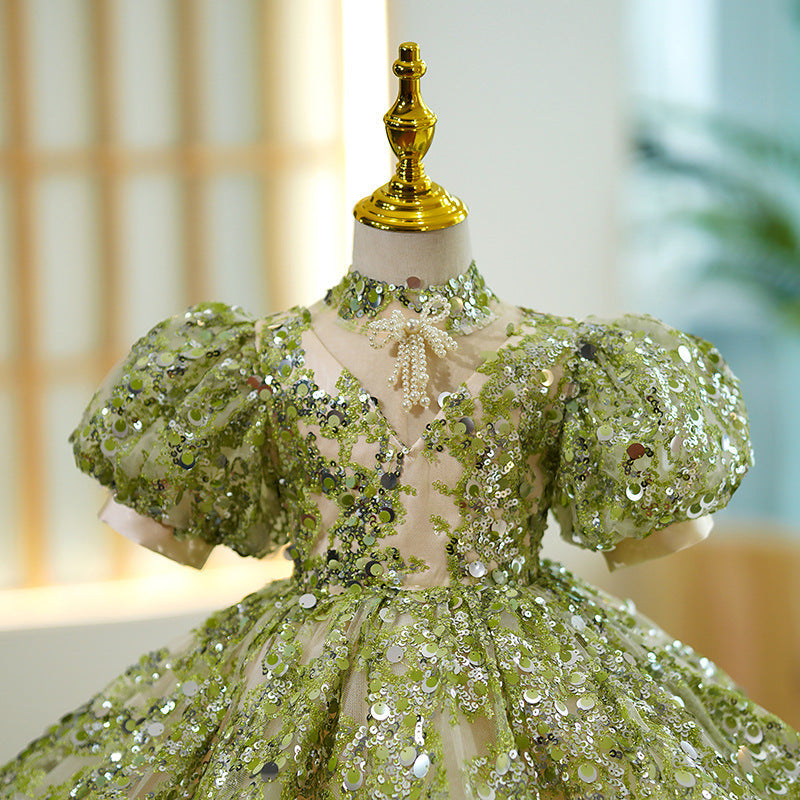 Vestido Infantil Fiesta Verde Pedrarias