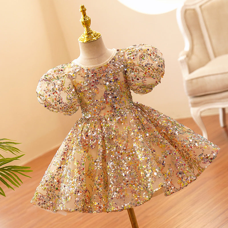Vestido de Fiesta Infantil Pedrarias Oro + Lazo