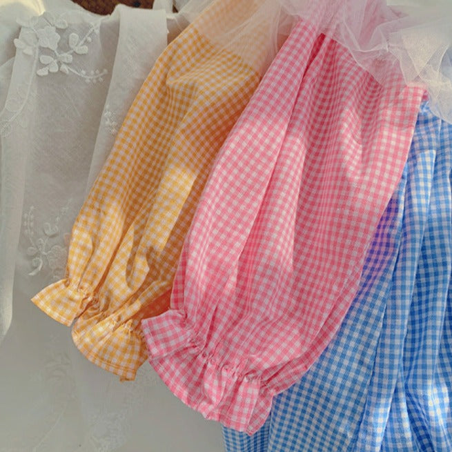 Vestido infantil con ositos de peluche a cuadros coloridos