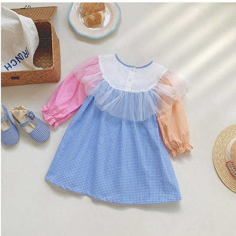 Vestido infantil con ositos de peluche a cuadros coloridos
