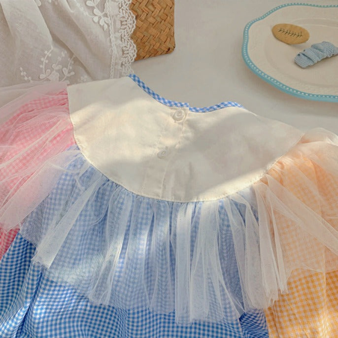 Vestido infantil con ositos de peluche a cuadros coloridos