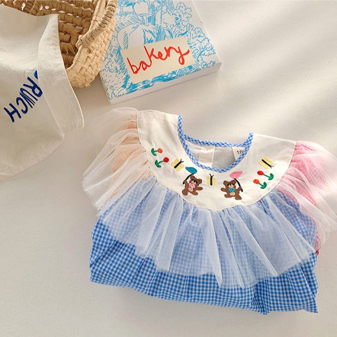 Vestido infantil con ositos de peluche a cuadros coloridos