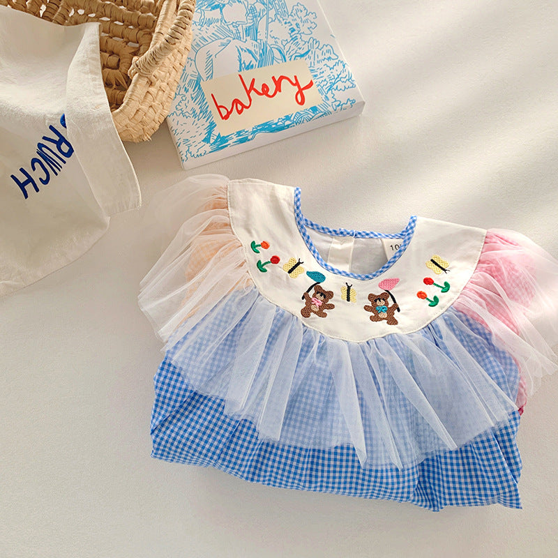 Vestido infantil con ositos de peluche a cuadros coloridos