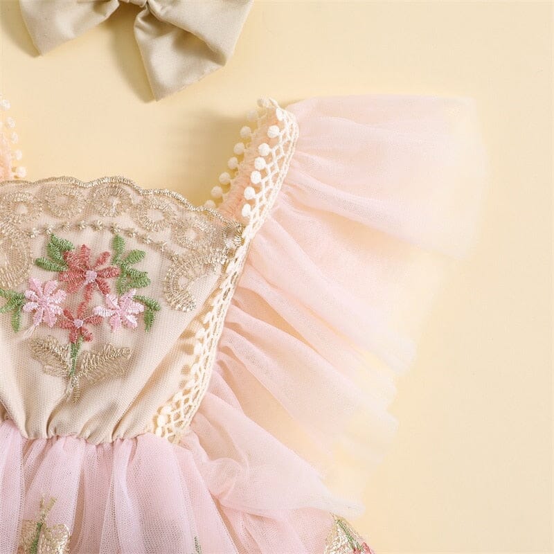 Body Infantil Mujer Flores Bordadas + Lazo