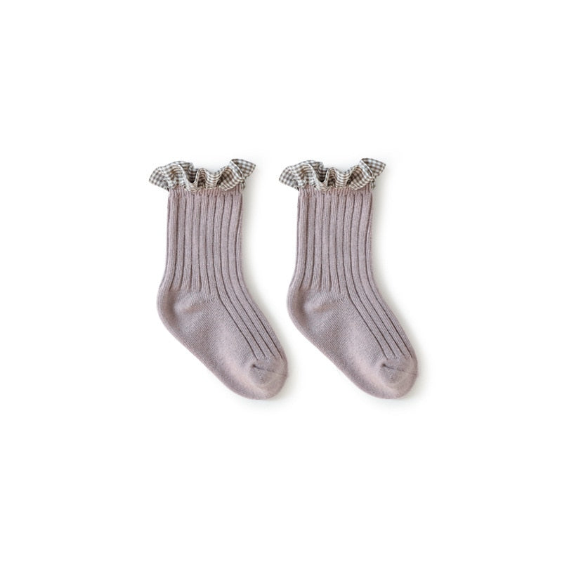 Meia Alta Babado Xadrez MEIA Loja Click Certo Lilás 0-1 Anos 10cm