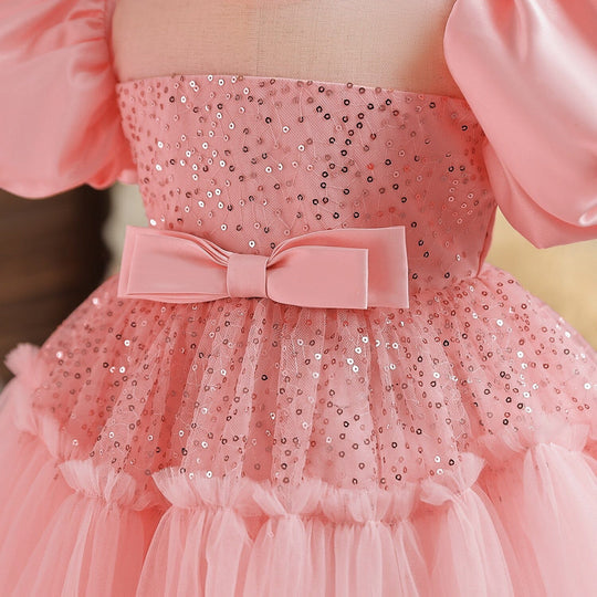 Vestido de Fiesta Infantil Rosa Brillo y Tul