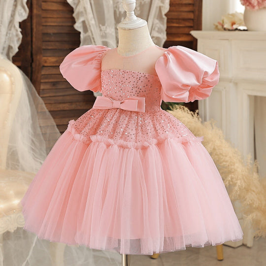Vestido de Fiesta Infantil Rosa Brillo y Tul