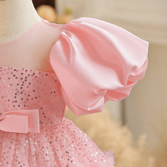 Vestido de Fiesta Infantil Rosa Brillo y Tul