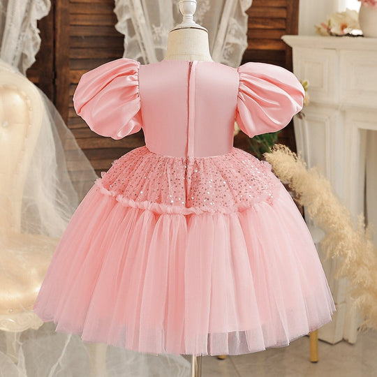 Vestido de Fiesta Infantil Rosa Brillo y Tul