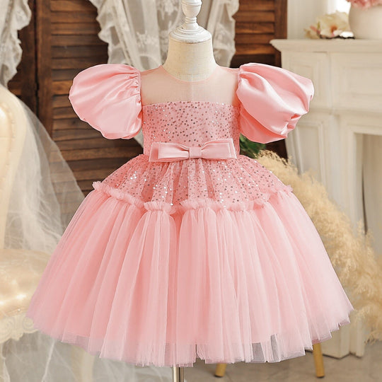 Vestido de Fiesta Infantil Rosa Brillo y Tul