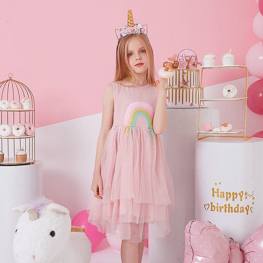 Vestido Infantil Arco-Iris Capas