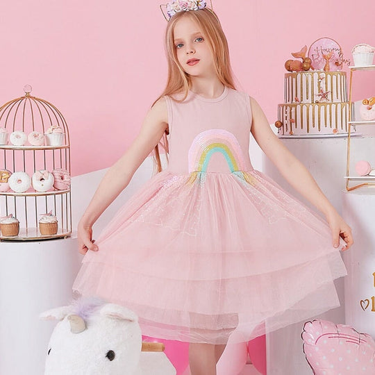 Vestido Infantil Arco-Iris Capas