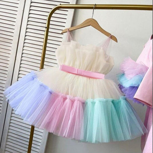 Vestido Infantil Arco Iris Laçinho