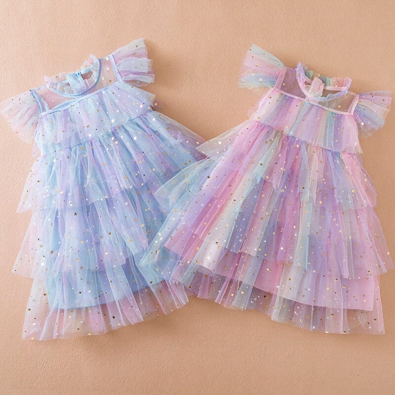Vestido Infantil Volantes Tul Estrellas