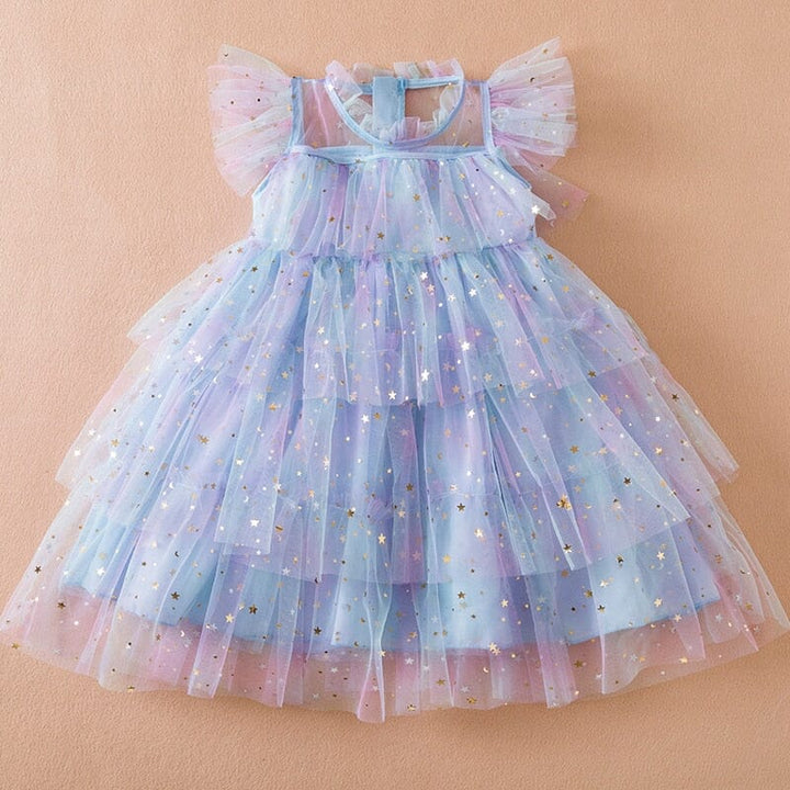 Vestido Infantil Volantes Tul Estrellas