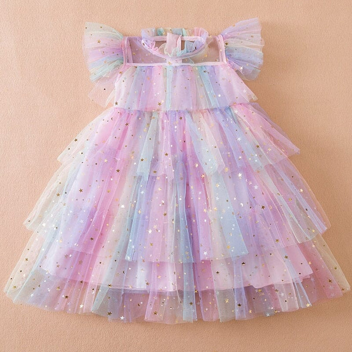 Vestido Infantil Volantes Tul Estrellas