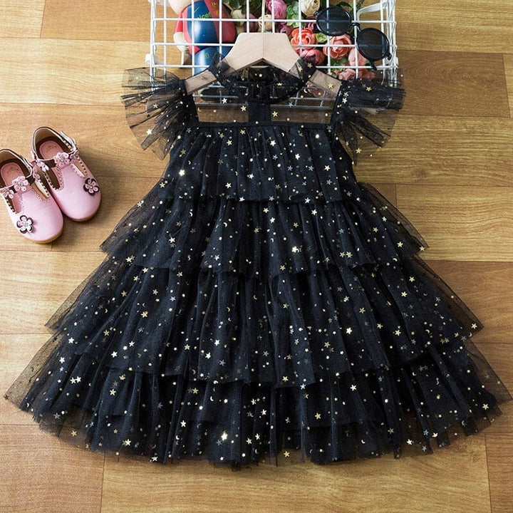 Vestido Infantil Volantes Tul Estrellas