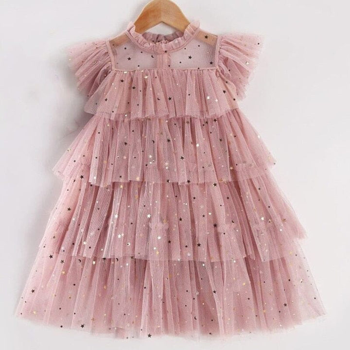 Vestido Infantil Volantes Tul Estrellas